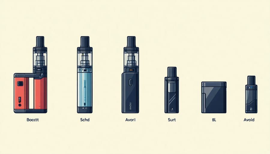 Timeline depicting the evolution of vaping devices from basic e-cigarettes to advanced gadgets